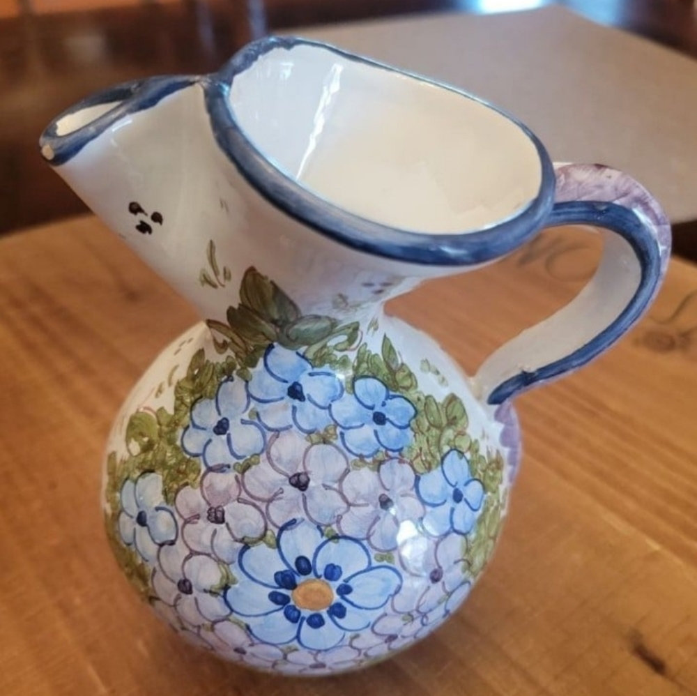 Sevilla 5" Floral Pitcher Handpaint in Spain Bright Floral Signed JMG